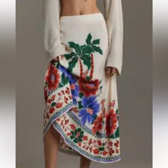 Farm Rio Womens Midi Skirt Size Small Floral - Picture 1 of 5